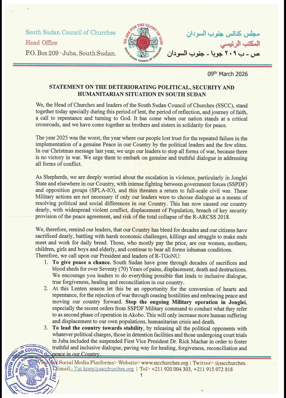 STATEMENT ON THE DETERIORATING POLITICAL, SECURITY AND HUMANITARIAN SITUATION IN SOUTH SUDA
