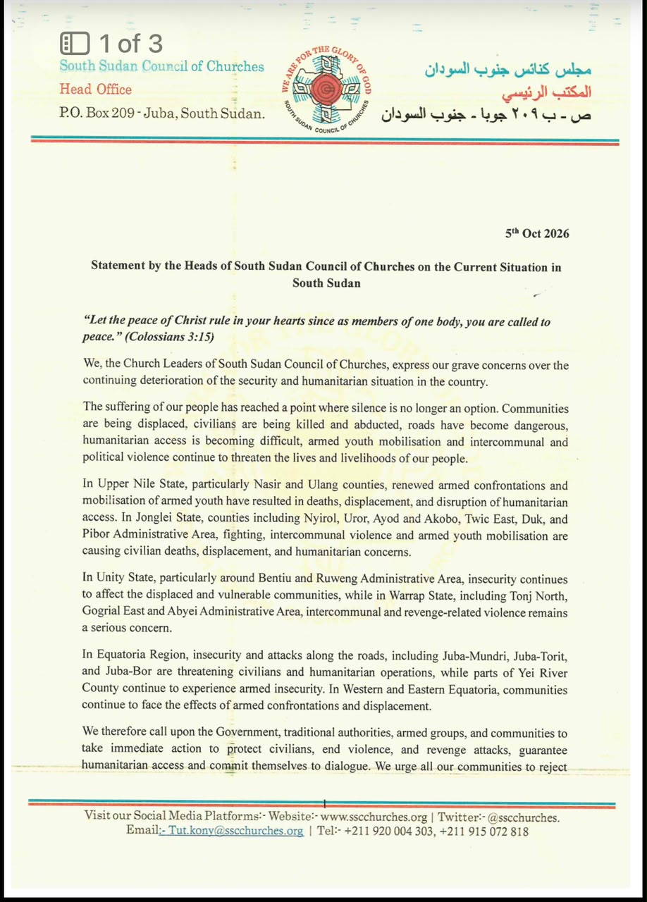 Church Leaders Issue Statement on the Current Situation in South Sudan